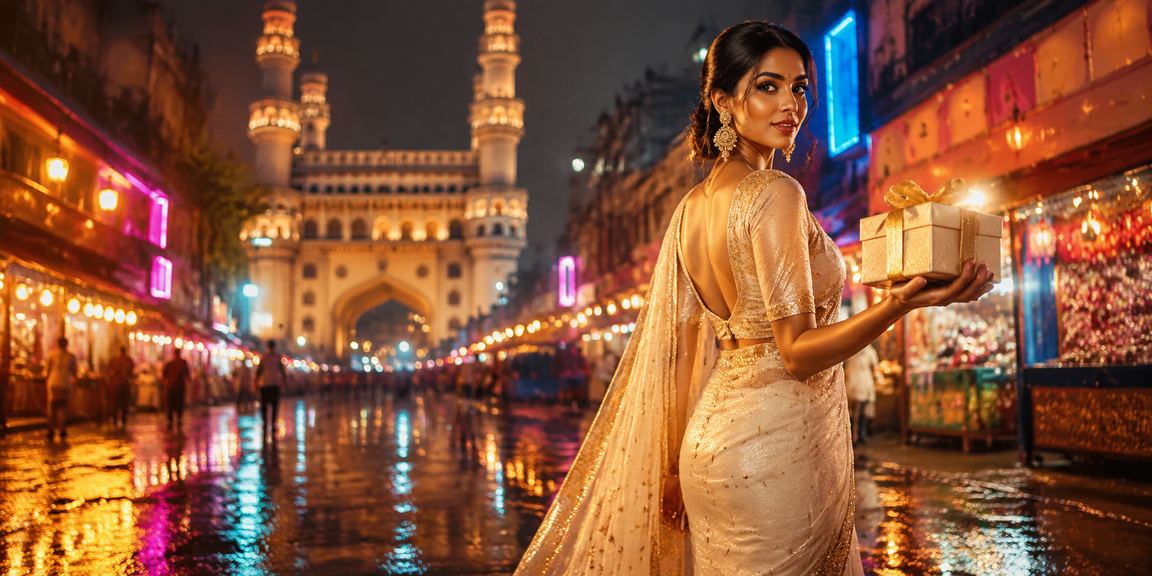 Indian player enjoying mobile Teen Patti near Hyderabad Charminar